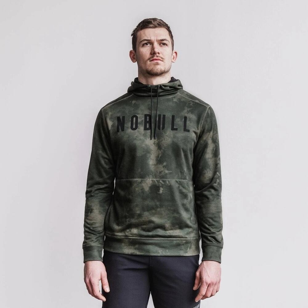 NOBULL Men's Tie-Dye Army Green Hoodie Size‎ Medium Workout Active Pullover